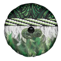 Green Traditional Cloak Aotearoa Spare Tire Cover Maori Paua Shell Korowai Pattern