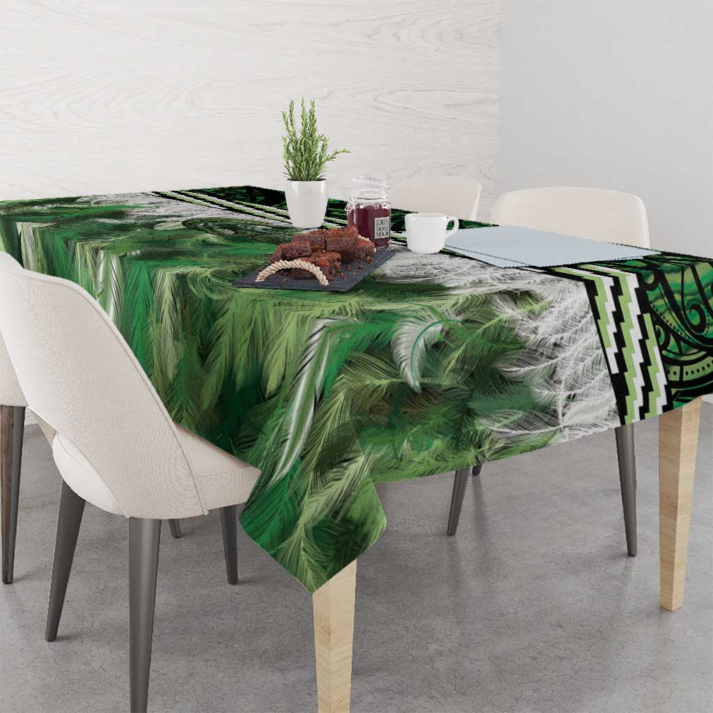 Green Traditional Cloak Aotearoa Tablecloth Maori Paua Shell Korowai Pattern