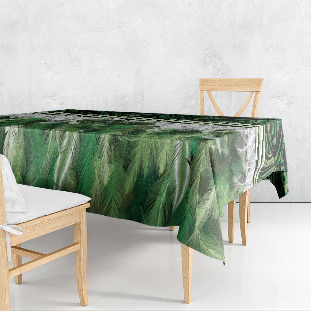 Green Traditional Cloak Aotearoa Tablecloth Maori Paua Shell Korowai Pattern