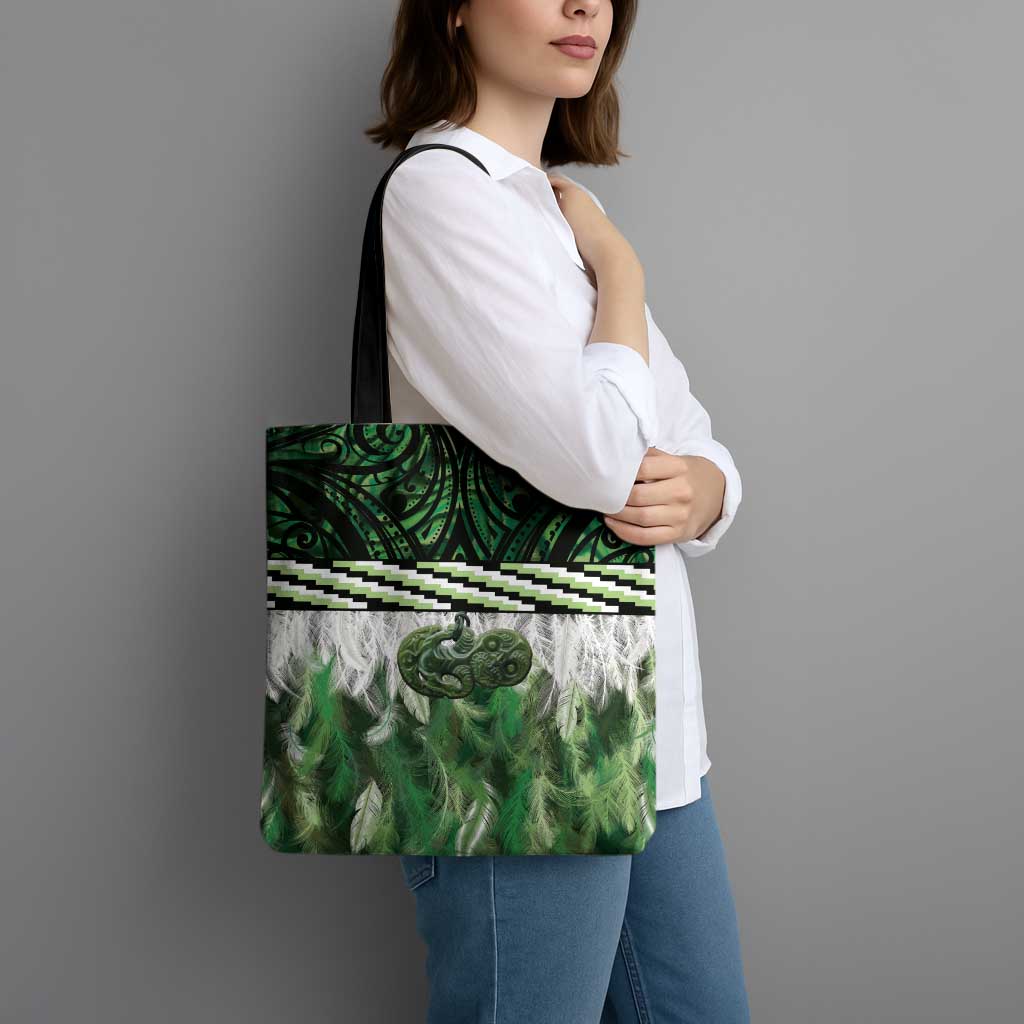 Green Traditional Cloak Aotearoa Tote Bag Maori Paua Shell Korowai Pattern - Polynesian Pride