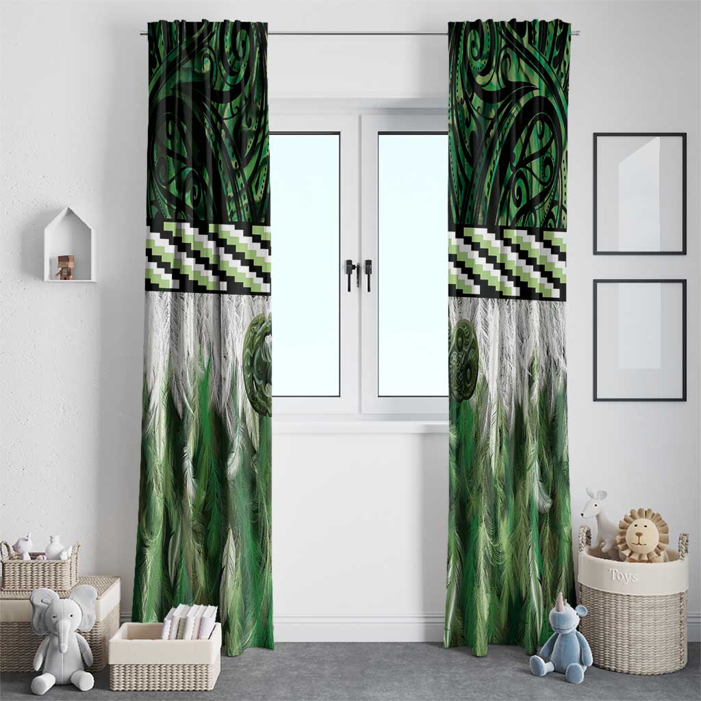 Green Traditional Cloak Aotearoa Window Curtain Maori Paua Shell Korowai Pattern