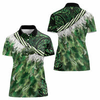 Green Traditional Cloak Aotearoa Women Polo Shirt Maori Paua Shell Korowai Pattern