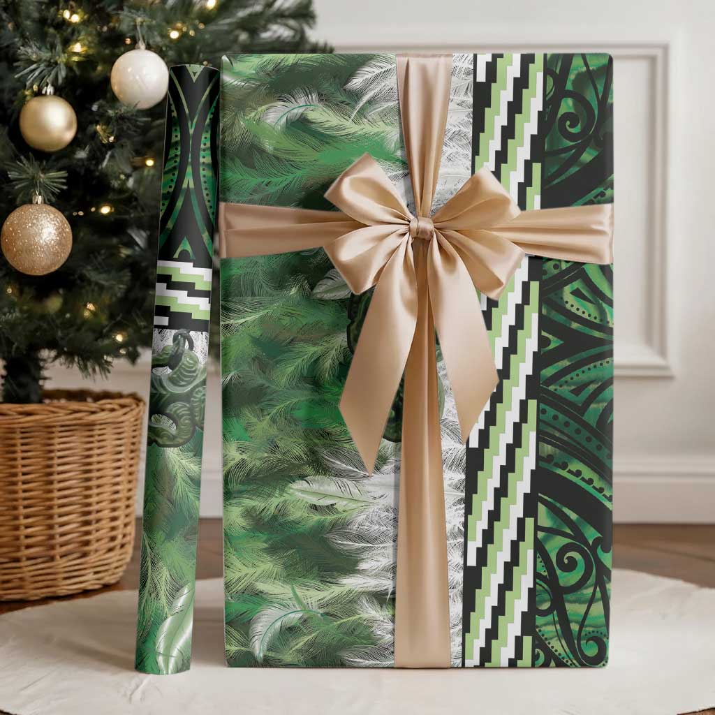 Green Traditional Cloak Aotearoa Wrapping Paper Maori Paua Shell Korowai Pattern - Polynesian Pride