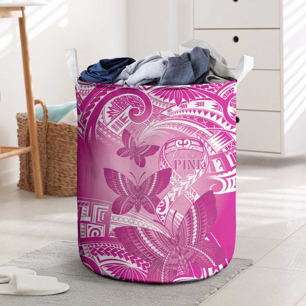 Polynesia Breast Cancer Awareness Laundry Basket Think Pink Ribbon Polynesian Butterflies