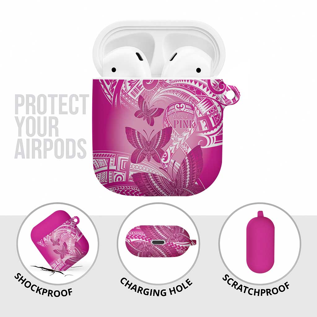 Polynesia Breast Cancer Awareness AirPods Case Think Pink Ribbon Polynesian Butterflies