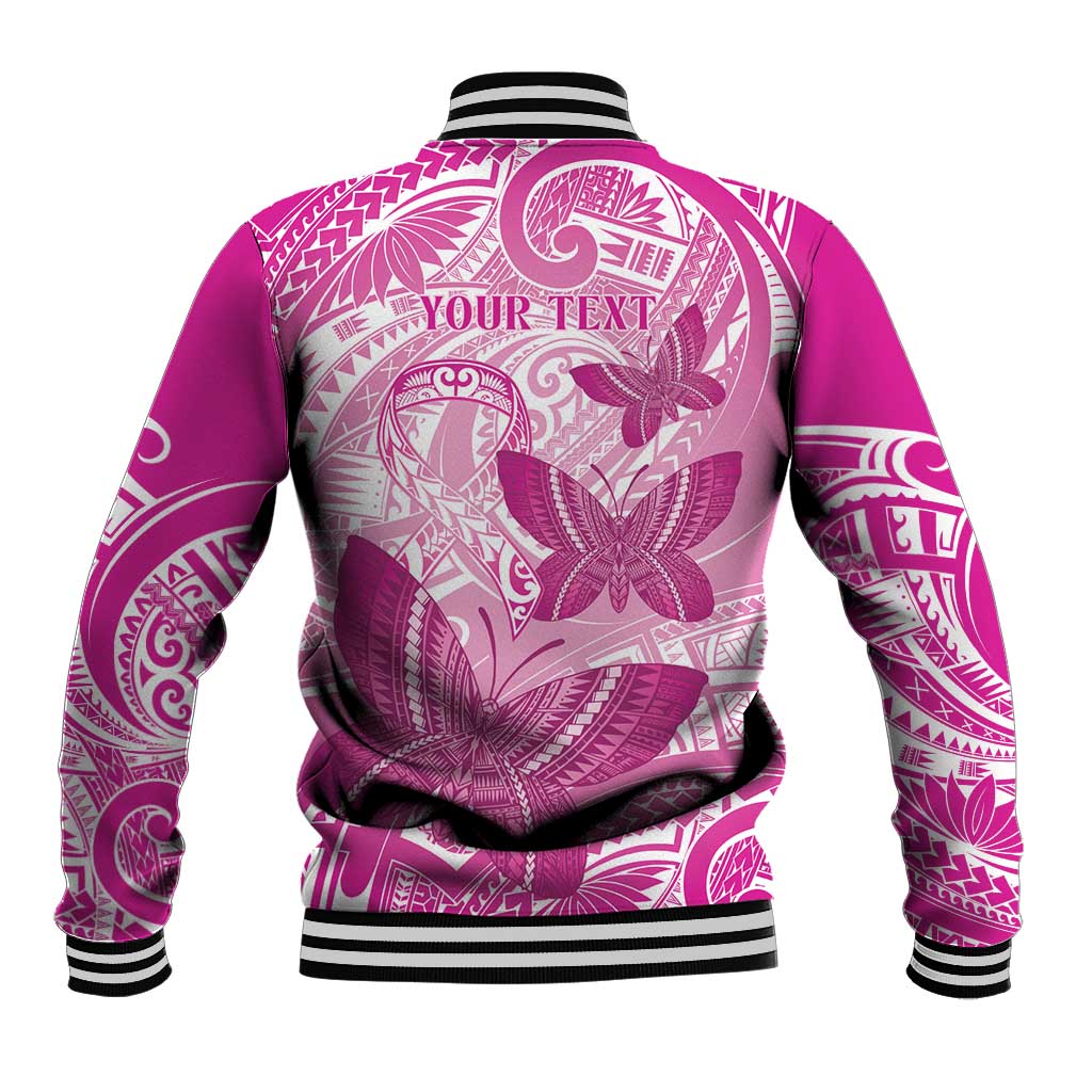 Personalised Polynesia Breast Cancer Awareness Baseball Jacket Think Pink Ribbon Polynesian Butterflies