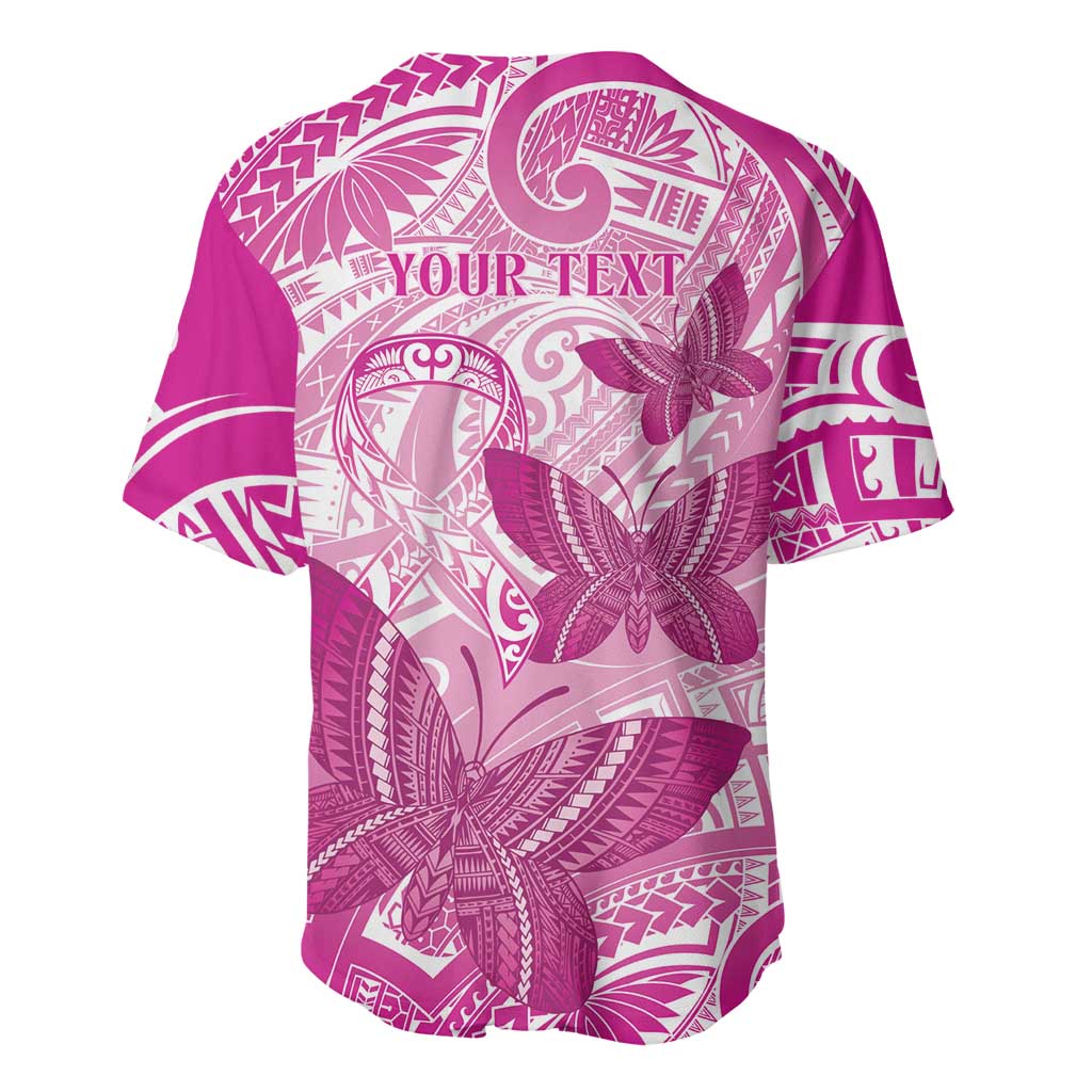 Personalised Polynesia Breast Cancer Awareness Baseball Jersey Think Pink Ribbon Polynesian Butterflies