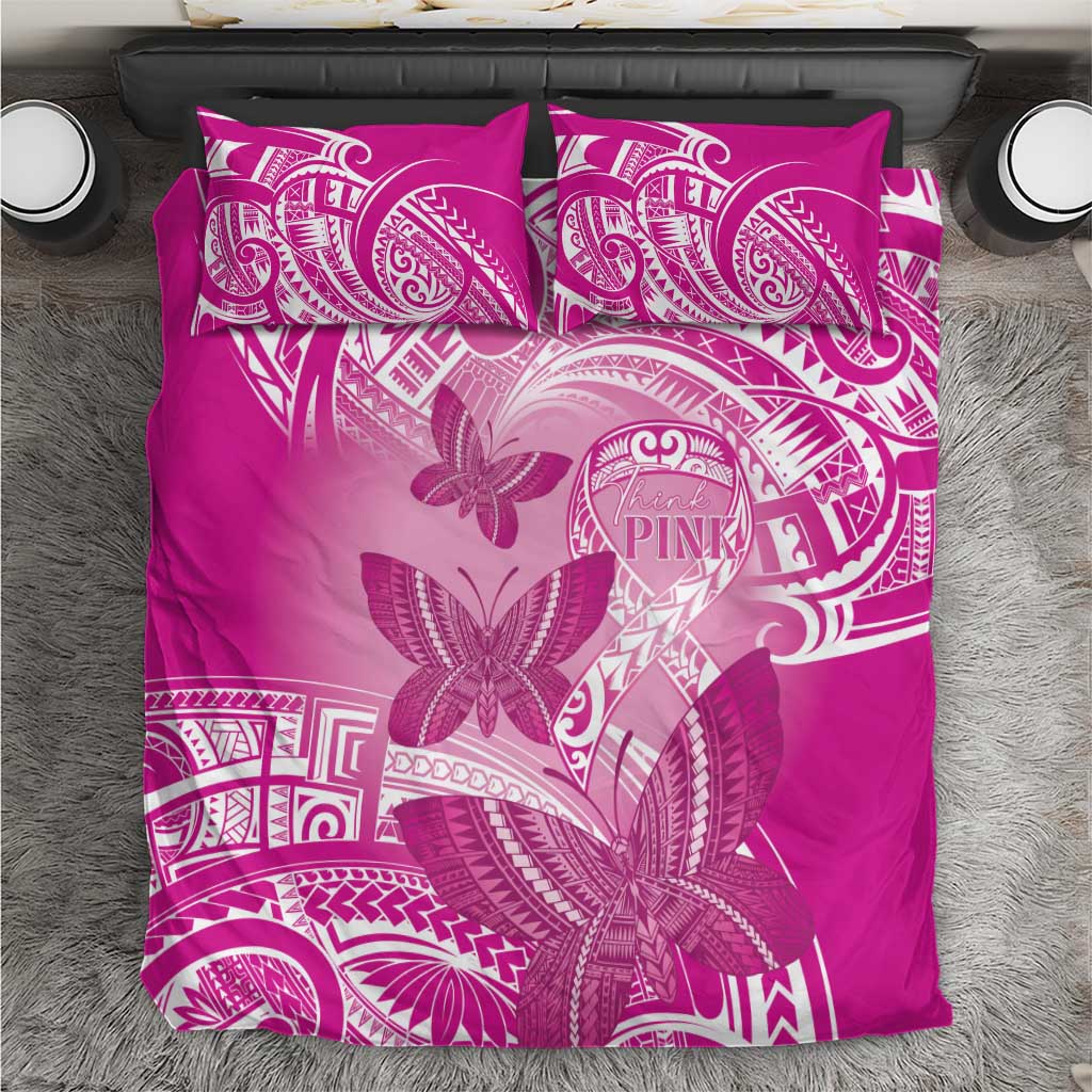 Polynesia Breast Cancer Awareness Bedding Set Think Pink Ribbon Polynesian Butterflies