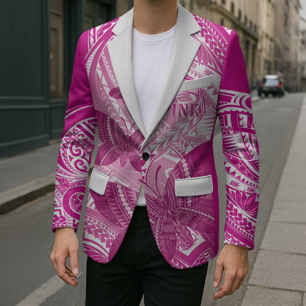 Personalised Polynesia Breast Cancer Awareness Blazer Think Pink Ribbon Polynesian Butterflies
