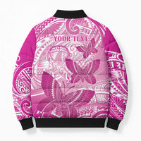 Personalised Polynesia Breast Cancer Awareness Bomber Puffer Jacket Think Pink Ribbon Polynesian Butterflies