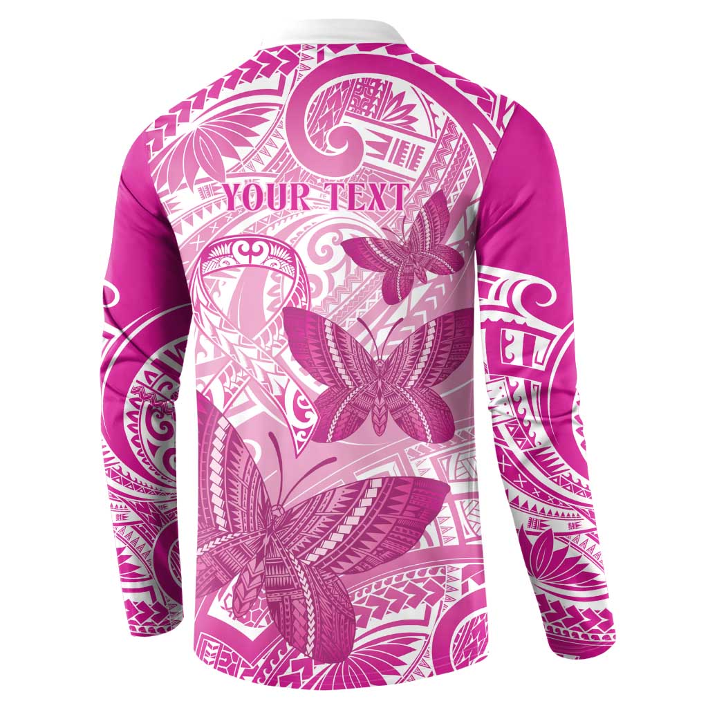 Personalised Polynesia Breast Cancer Awareness Button Sweatshirt Think Pink Ribbon Polynesian Butterflies