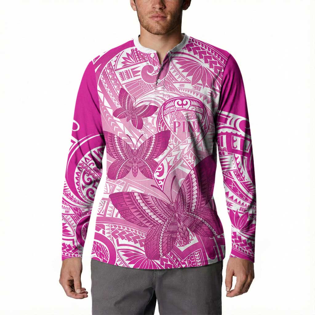 Personalised Polynesia Breast Cancer Awareness Button Sweatshirt Think Pink Ribbon Polynesian Butterflies