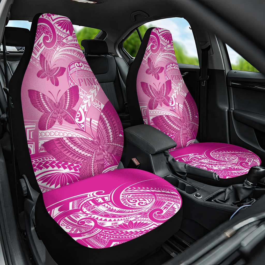 Polynesia Breast Cancer Awareness Car Seat Cover Think Pink Ribbon Polynesian Butterflies