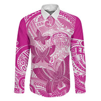 Personalised Polynesia Breast Cancer Awareness Family Matching Mermaid Dress and Hawaiian Shirt Think Pink Ribbon Polynesian Butterflies LT14 Dad's Shirt - Long Sleeve Pink - Polynesian Pride