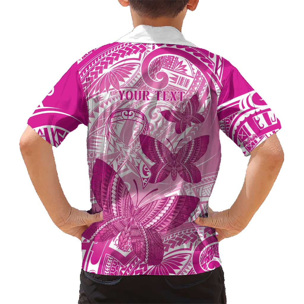 Personalised Polynesia Breast Cancer Awareness Family Matching Off Shoulder Maxi Dress and Hawaiian Shirt Think Pink Ribbon Polynesian Butterflies LT14 - Polynesian Pride