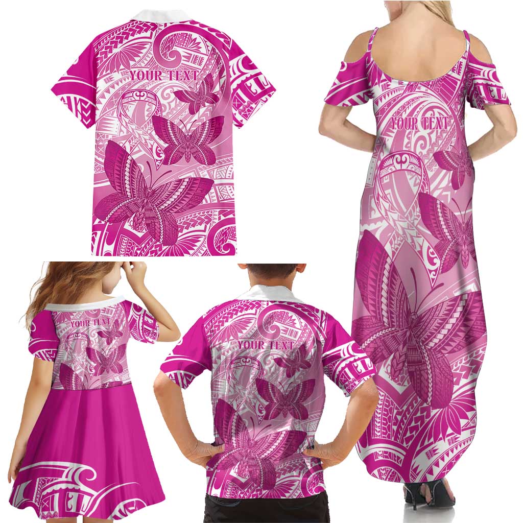 Personalised Polynesia Breast Cancer Awareness Family Matching Summer Maxi Dress and Hawaiian Shirt Think Pink Ribbon Polynesian Butterflies LT14 - Polynesian Pride