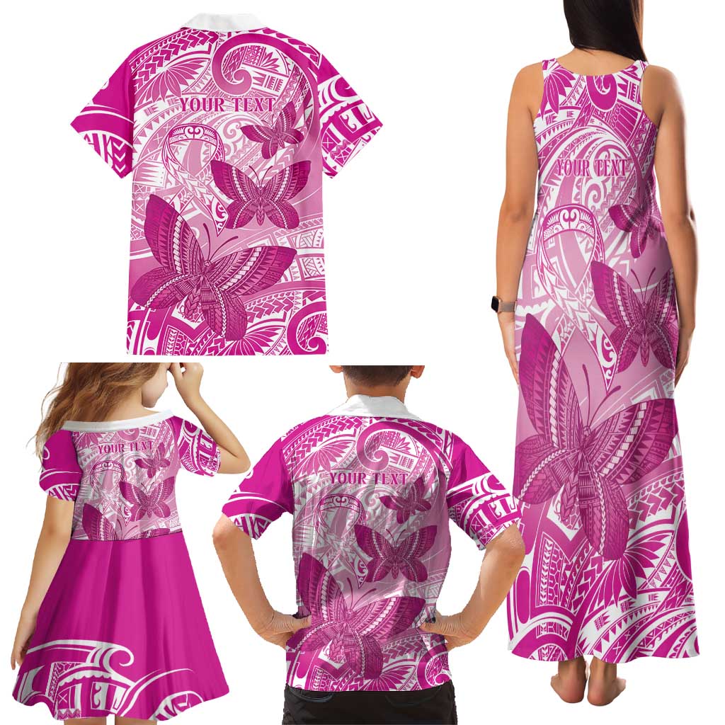 Personalised Polynesia Breast Cancer Awareness Family Matching Tank Maxi Dress and Hawaiian Shirt Think Pink Ribbon Polynesian Butterflies LT14 - Polynesian Pride