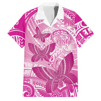 Personalised Polynesia Breast Cancer Awareness Family Matching Tank Maxi Dress and Hawaiian Shirt Think Pink Ribbon Polynesian Butterflies LT14 Dad's Shirt - Short Sleeve Pink - Polynesian Pride