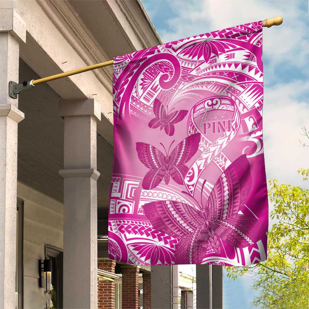 Polynesia Breast Cancer Awareness Garden Flag Think Pink Ribbon Polynesian Butterflies