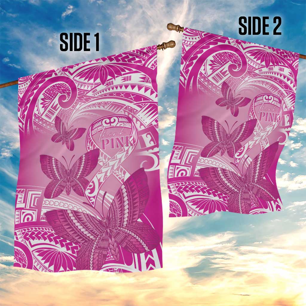 Polynesia Breast Cancer Awareness Garden Flag Think Pink Ribbon Polynesian Butterflies