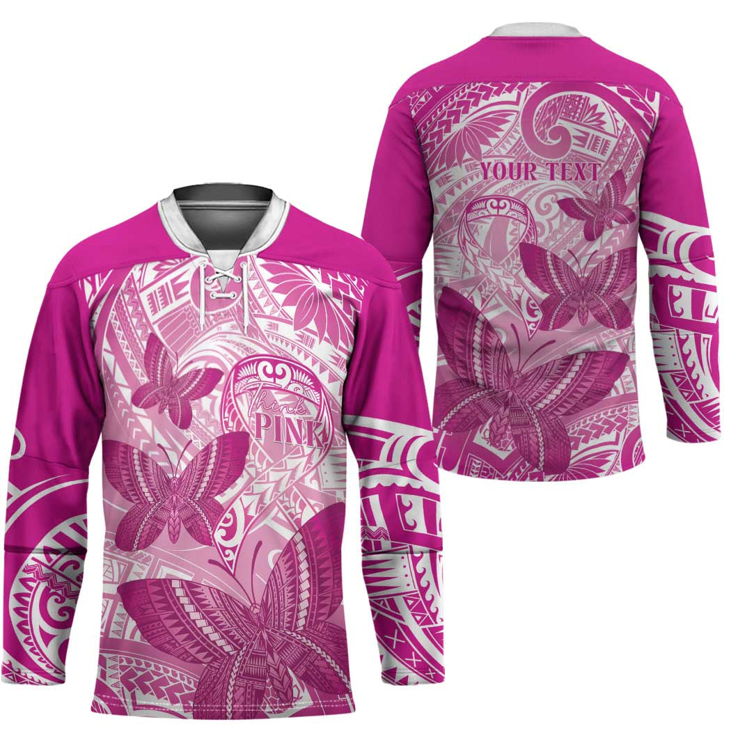 Personalised Polynesia Breast Cancer Awareness Hockey Jersey Think Pink Ribbon Polynesian Butterflies