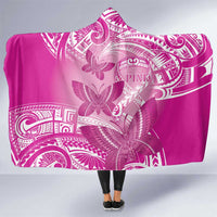 Polynesia Breast Cancer Awareness Hooded Blanket Think Pink Ribbon Polynesian Butterflies