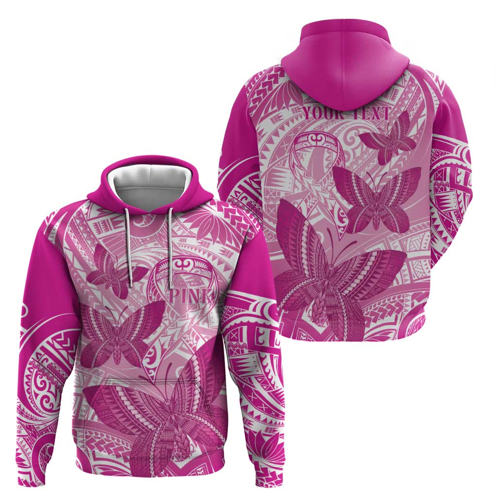 Personalised Polynesia Breast Cancer Awareness Hoodie Think Pink Ribbon Polynesian Butterflies