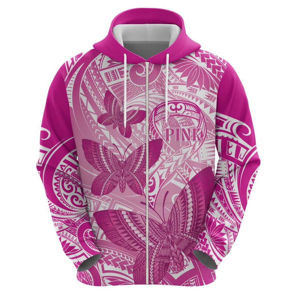 Personalised Polynesia Breast Cancer Awareness Hoodie Think Pink Ribbon Polynesian Butterflies