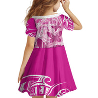 Personalised Polynesia Breast Cancer Awareness Kid Short Sleeve Dress Think Pink Ribbon Polynesian Butterflies