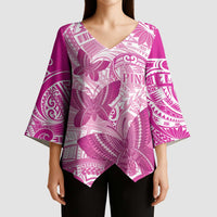 Personalised Polynesia Breast Cancer Awareness Kimono Sleeve Blouse Think Pink Ribbon Polynesian Butterflies