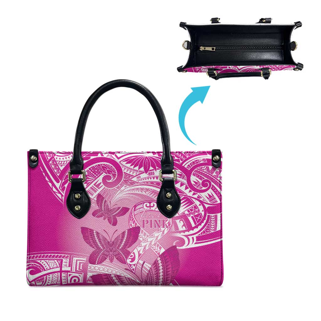 Polynesia Breast Cancer Awareness Leather Bag Think Pink Ribbon Polynesian Butterflies
