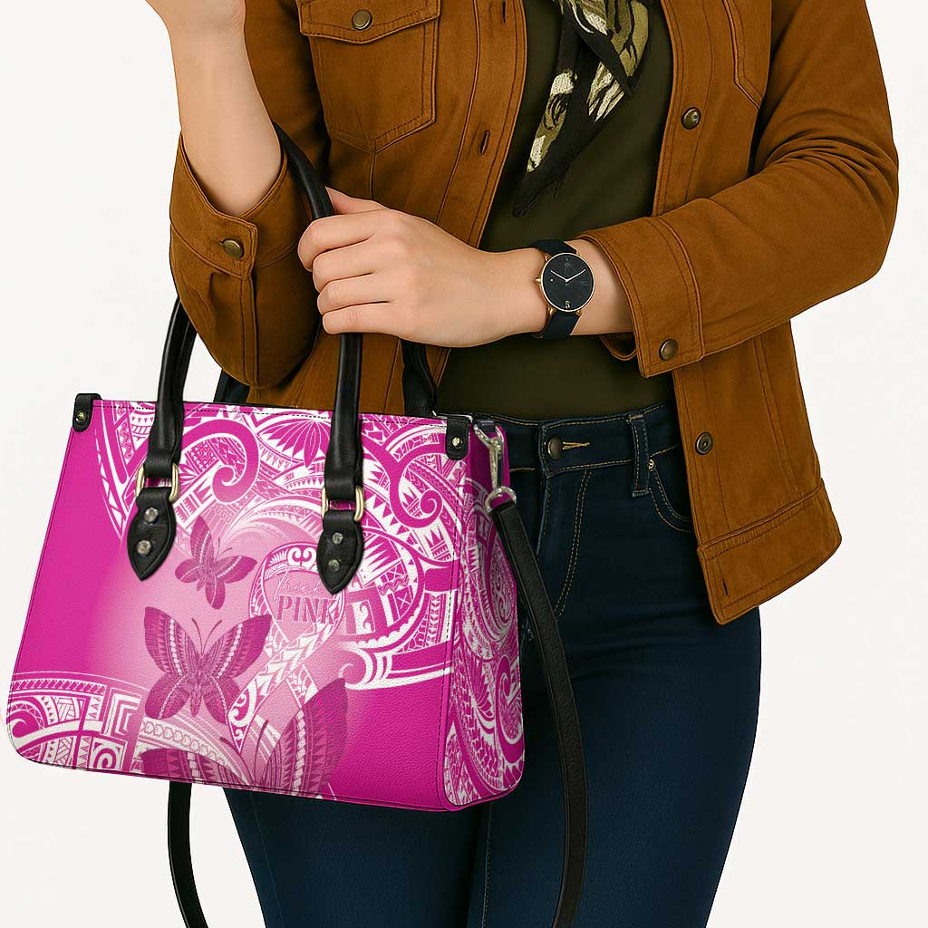Polynesia Breast Cancer Awareness Leather Bag Think Pink Ribbon Polynesian Butterflies
