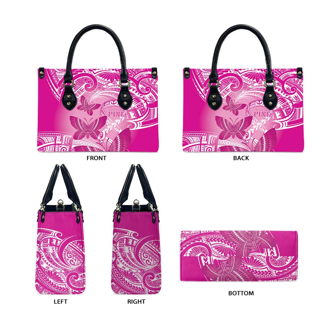 Polynesia Breast Cancer Awareness Leather Bag Think Pink Ribbon Polynesian Butterflies