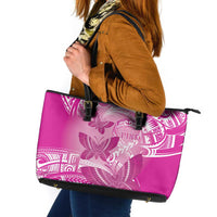Polynesia Breast Cancer Awareness Leather Tote Bag Think Pink Ribbon Polynesian Butterflies