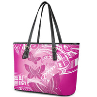 Polynesia Breast Cancer Awareness Leather Tote Bag Think Pink Ribbon Polynesian Butterflies