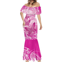 Personalised Polynesia Breast Cancer Awareness Mermaid Dress Think Pink Ribbon Polynesian Butterflies