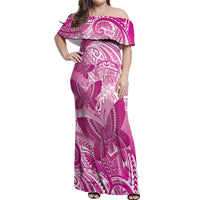 Personalised Polynesia Breast Cancer Awareness Off Shoulder Maxi Dress Think Pink Ribbon Polynesian Butterflies