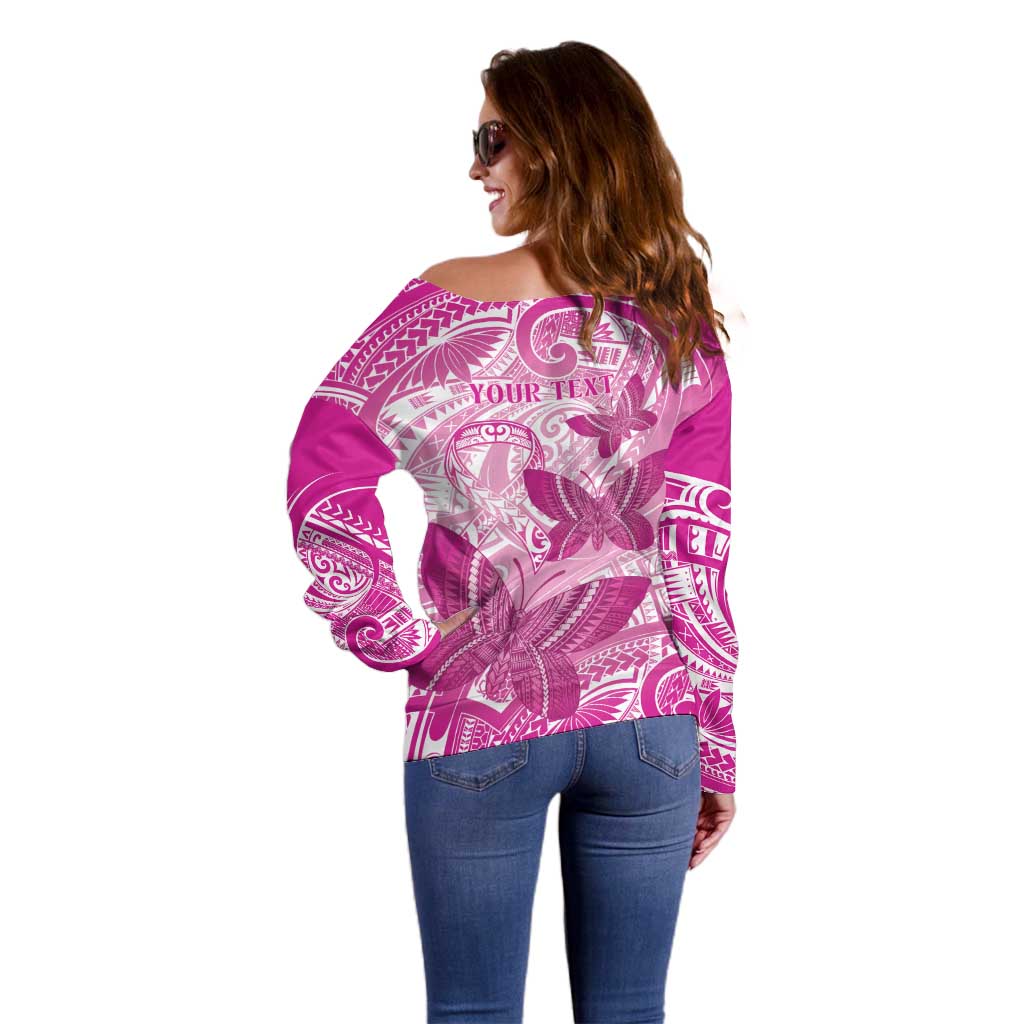 Personalised Polynesia Breast Cancer Awareness Off Shoulder Sweater Think Pink Ribbon Polynesian Butterflies