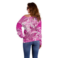 Personalised Polynesia Breast Cancer Awareness Off Shoulder Sweater Think Pink Ribbon Polynesian Butterflies