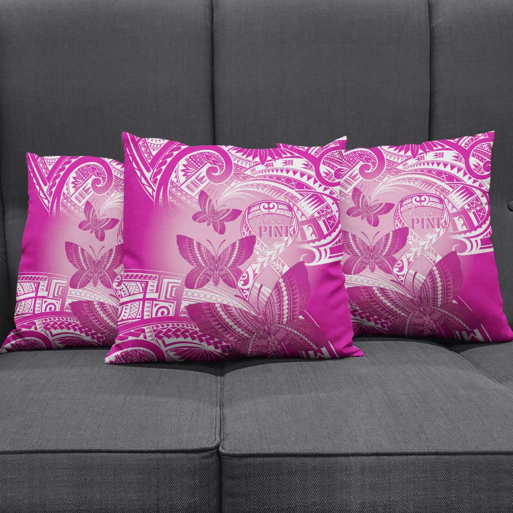Polynesia Breast Cancer Awareness Pillow Cover Think Pink Ribbon Polynesian Butterflies