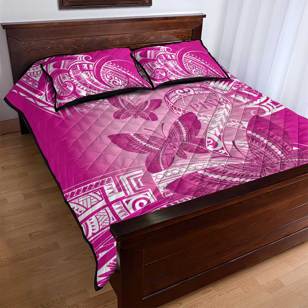 Polynesia Breast Cancer Awareness Quilt Bed Set Think Pink Ribbon Polynesian Butterflies