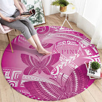 Polynesia Breast Cancer Awareness Round Carpet Think Pink Ribbon Polynesian Butterflies