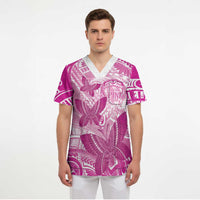 Personalised Polynesia Breast Cancer Awareness Scrub Top Think Pink Ribbon Polynesian Butterflies