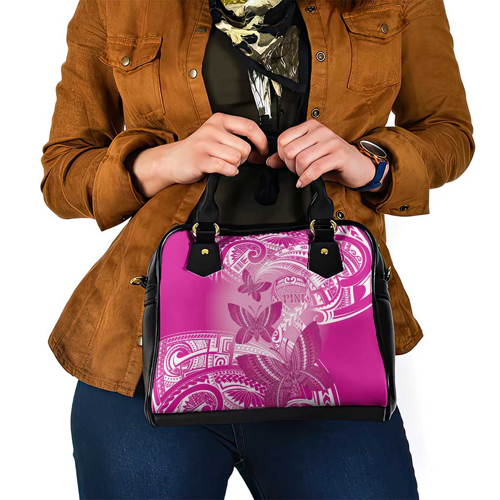 Polynesia Breast Cancer Awareness Shoulder Handbag Think Pink Ribbon Polynesian Butterflies