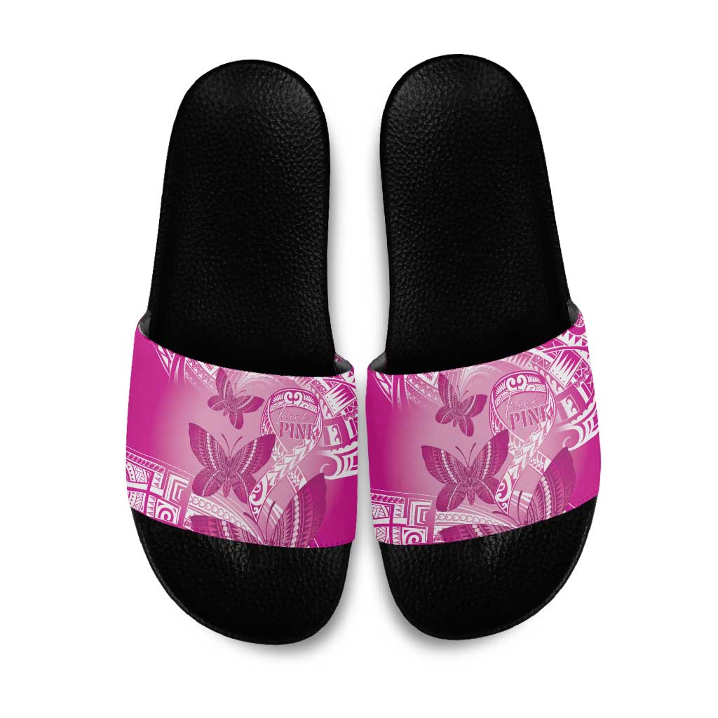 Polynesia Breast Cancer Awareness Slide Sandals Think Pink Ribbon Polynesian Butterflies