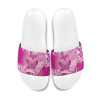 Polynesia Breast Cancer Awareness Slide Sandals Think Pink Ribbon Polynesian Butterflies
