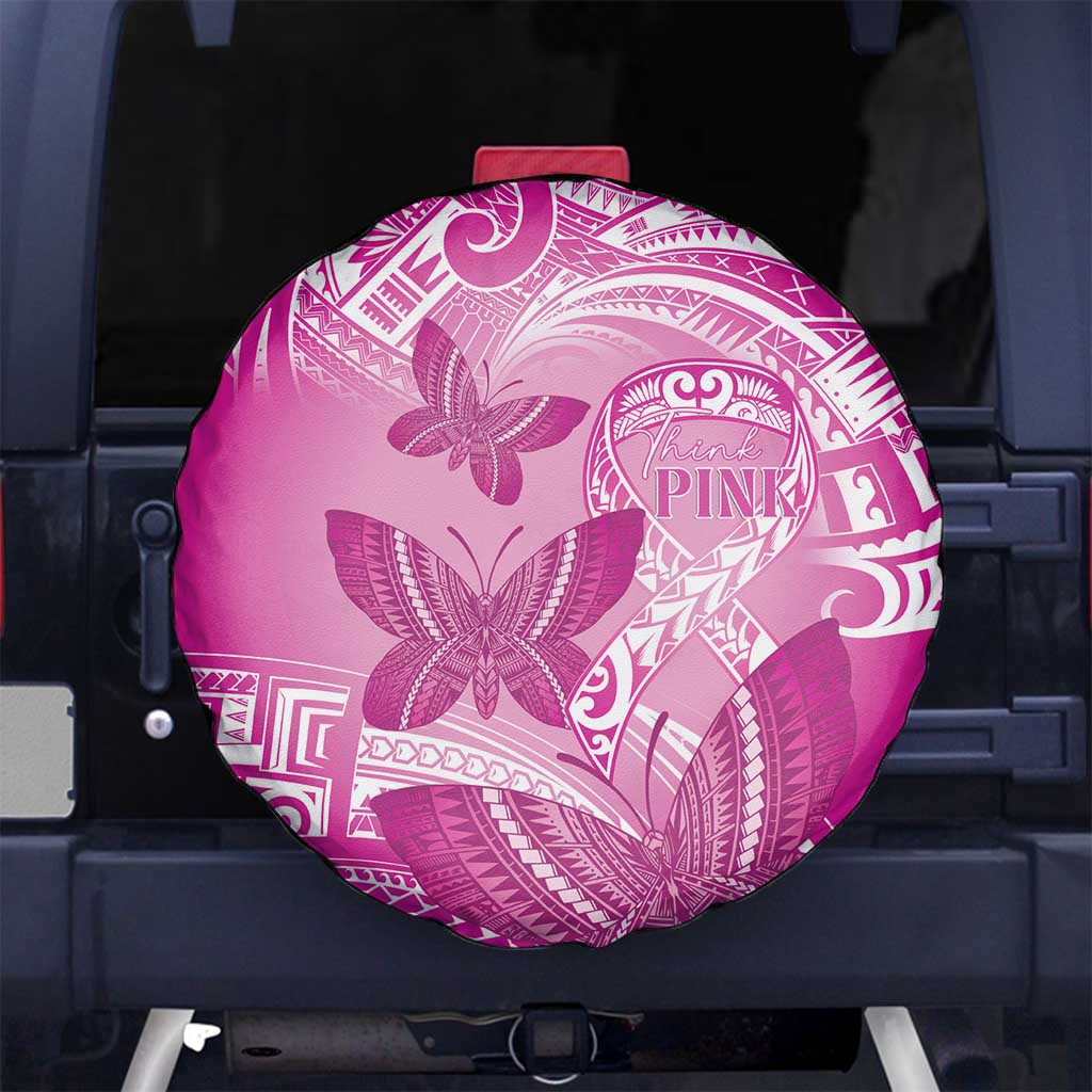 Polynesia Breast Cancer Awareness Spare Tire Cover Think Pink Ribbon Polynesian Butterflies