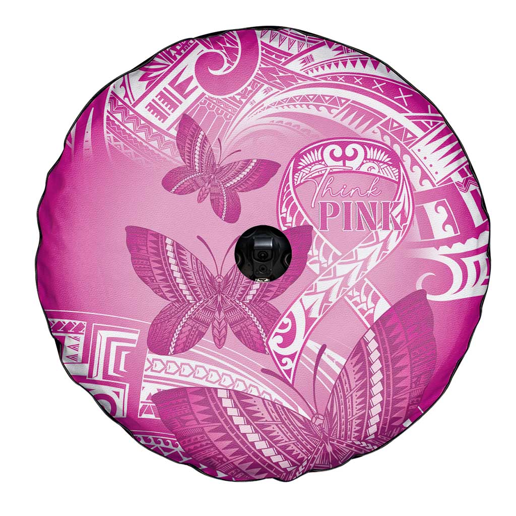 Polynesia Breast Cancer Awareness Spare Tire Cover Think Pink Ribbon Polynesian Butterflies