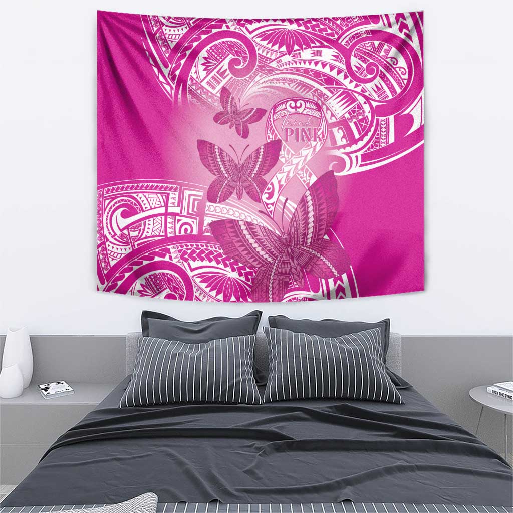 Polynesia Breast Cancer Awareness Tapestry Think Pink Ribbon Polynesian Butterflies