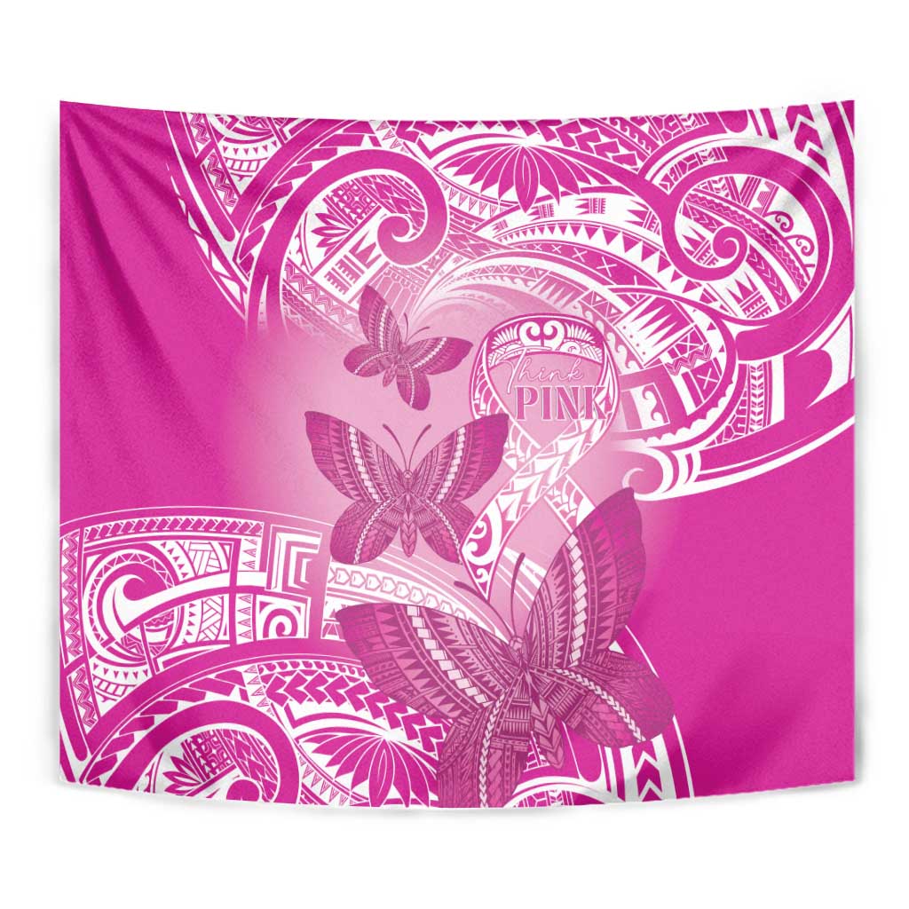 Polynesia Breast Cancer Awareness Tapestry Think Pink Ribbon Polynesian Butterflies